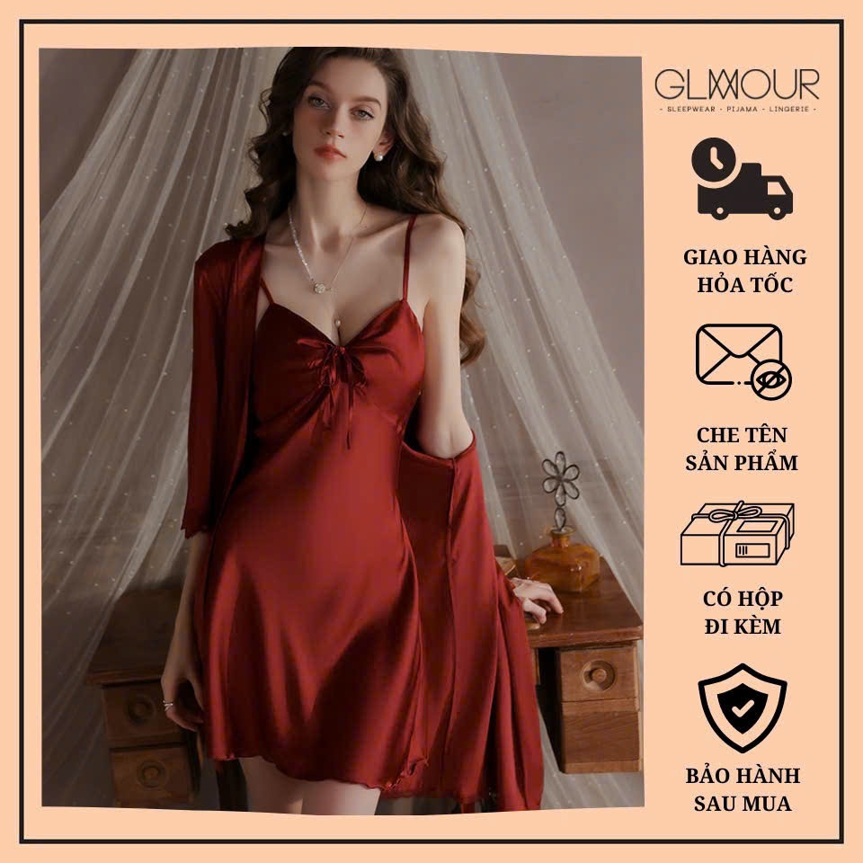 Váy ngủ hai dây lụa satin cao cấp Glamour Đầm mặc nhà gợi cảm quyến rũ (MS33)