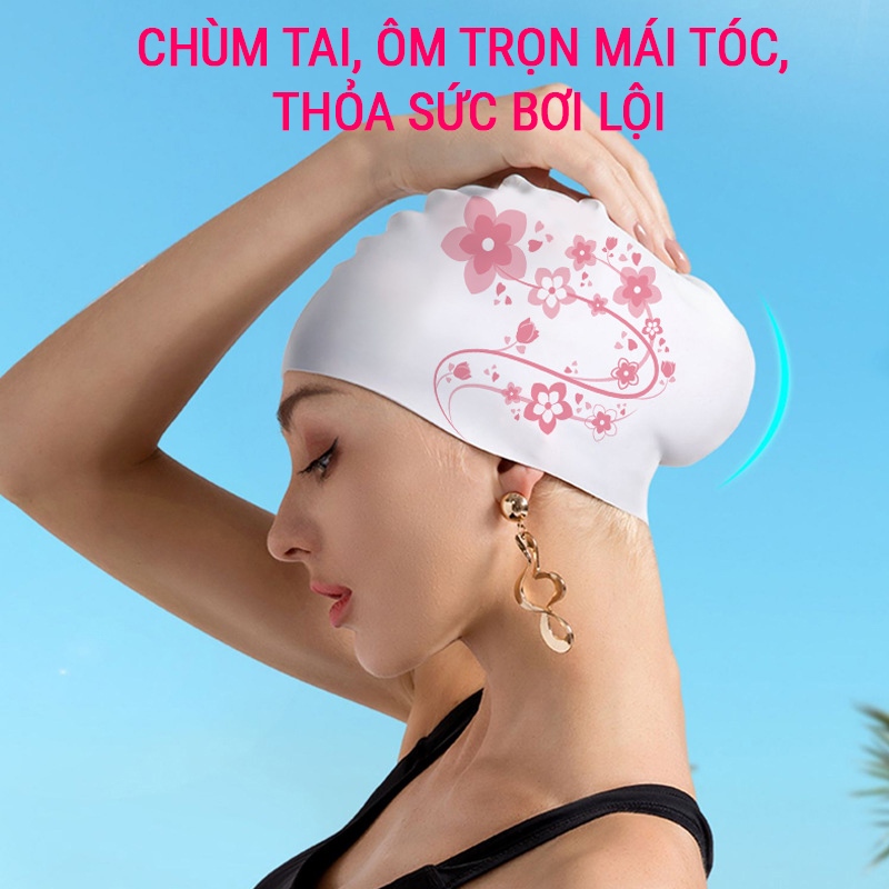 Mũ bơi nữ búi tóc dài SPORTY CA55 silicon đàn hồi, co giãn tốt, chống thấm nước, dễ dàng sử dụng