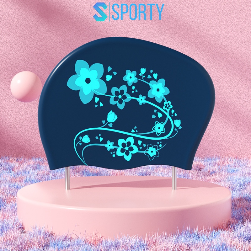 Mũ bơi nữ búi tóc dài SPORTY CA55 silicon đàn hồi, co giãn tốt, chống thấm nước, dễ dàng sử dụng