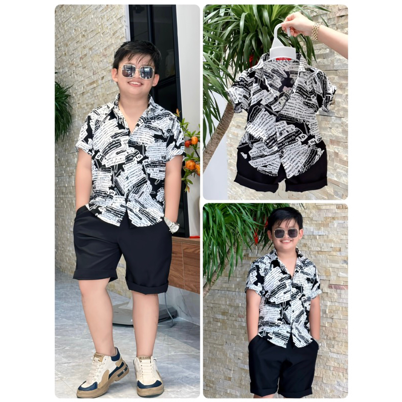 set sơmi hoạ tiết chữ phối cho bé trai 10-52kg TONI BRAND
