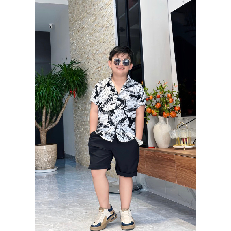 set sơmi hoạ tiết chữ phối cho bé trai 10-52kg TONI BRAND