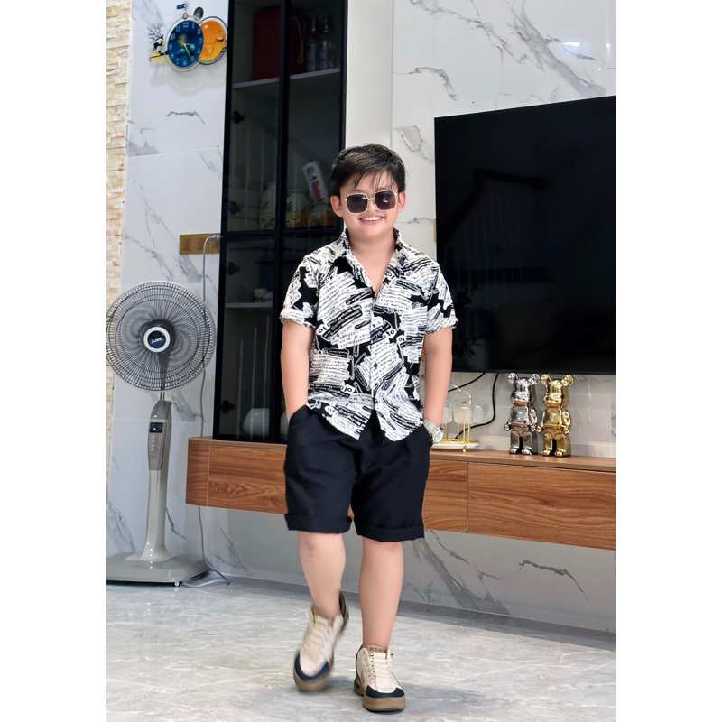 set sơmi hoạ tiết chữ phối cho bé trai 10-52kg TONI BRAND