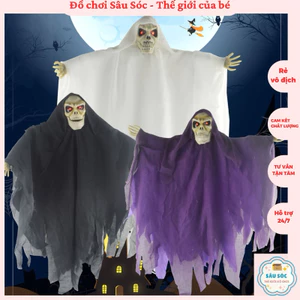 Bộ xương ma Halloween đáng sợ với áo choàng chảy cho trang trí ma quái