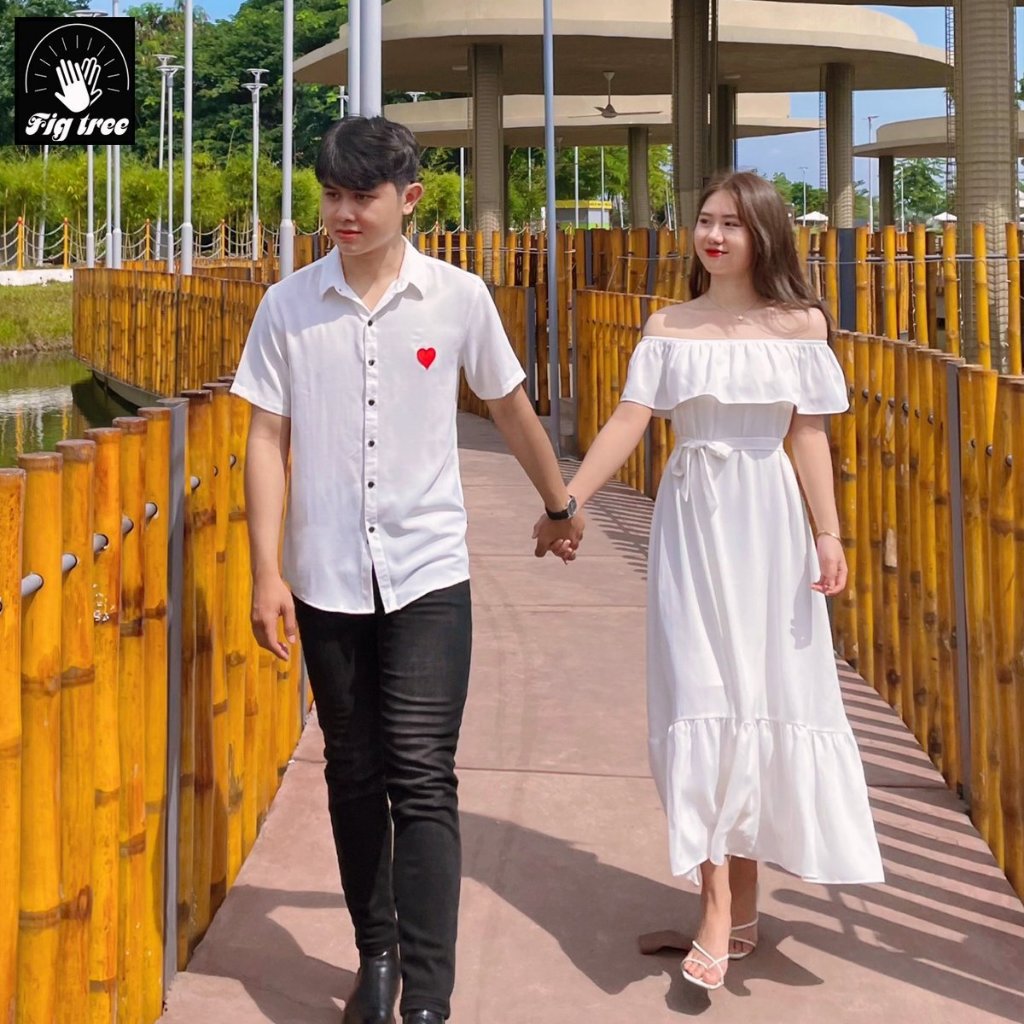 Set Sơ Mi Váy Đôi Fig Tree Màu Trắng Đũi du lịch/ chụp hình cưới cực model ( hàng thiết kế)