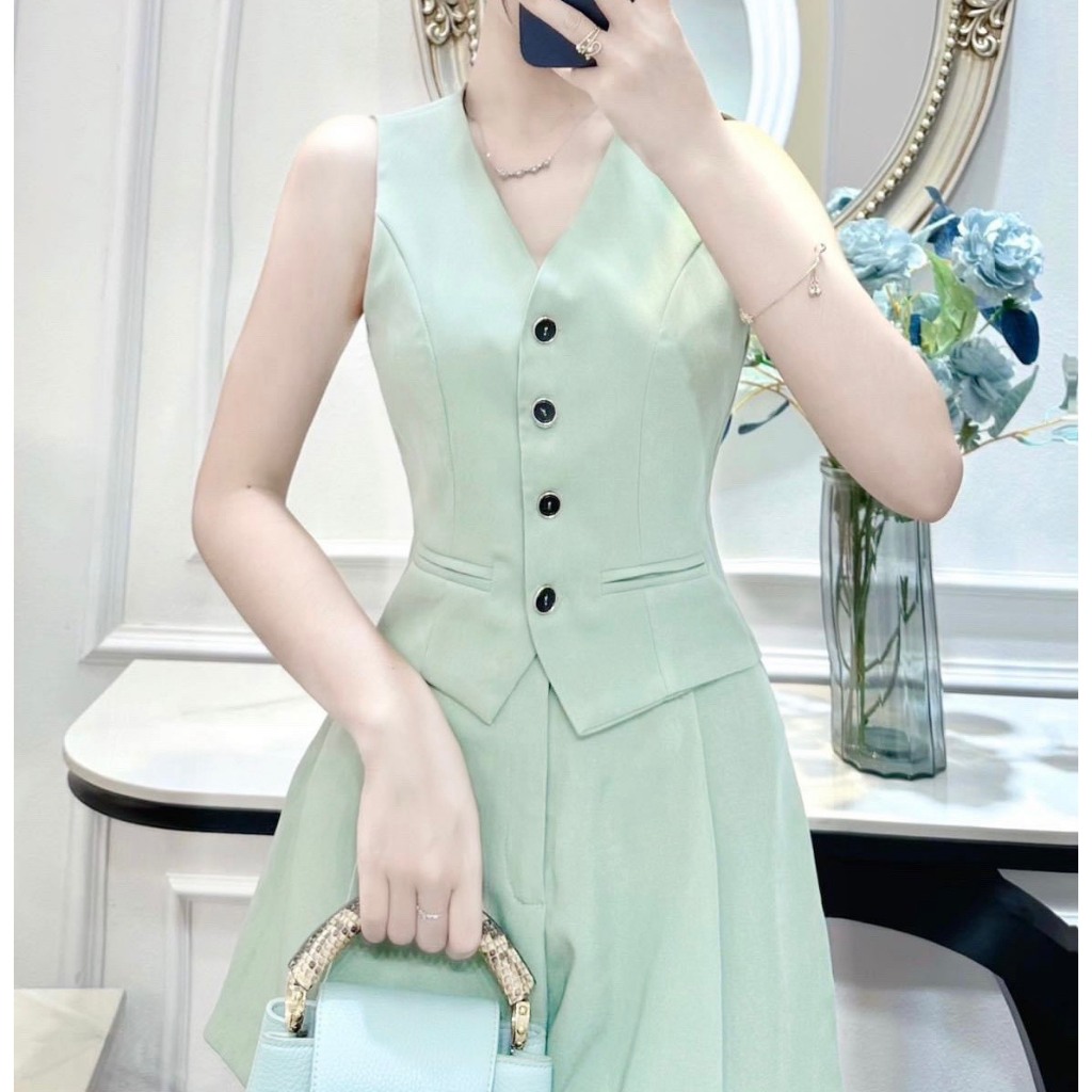 SET ÁO GILE CỔ CHỨ V & QUẦN TÂY NGẮN CÓ KHÓA KÉO PHONG CÁCH SANG TRỌNG TRẺ TRUNG DỄ MẶC PHÙ HỢP THỜI TRANG