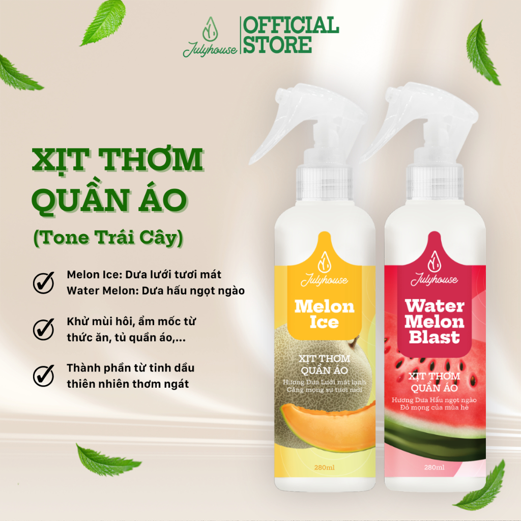 Ảnh Combo Xịt thơm quần áo Julyhouse hương trái cây tươi mát dưa hấu và dưa lưới 280ml 2