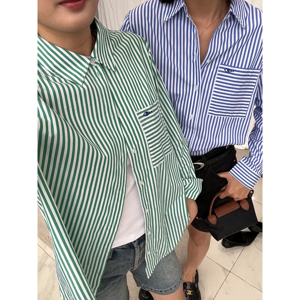 Ảnh TheBlueTshirt - Áo sơ mi kẻ sọc dài tay phom rộng cho nữ - New Pocket Oversize Shirt - Women 3