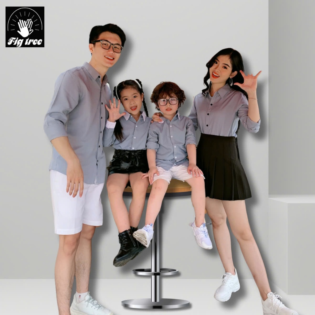 Set Áo Sơ Mi Gia Đình Fig Tree Màu Ghi Xám Sang Trọng( có bigsize đến 110kg)