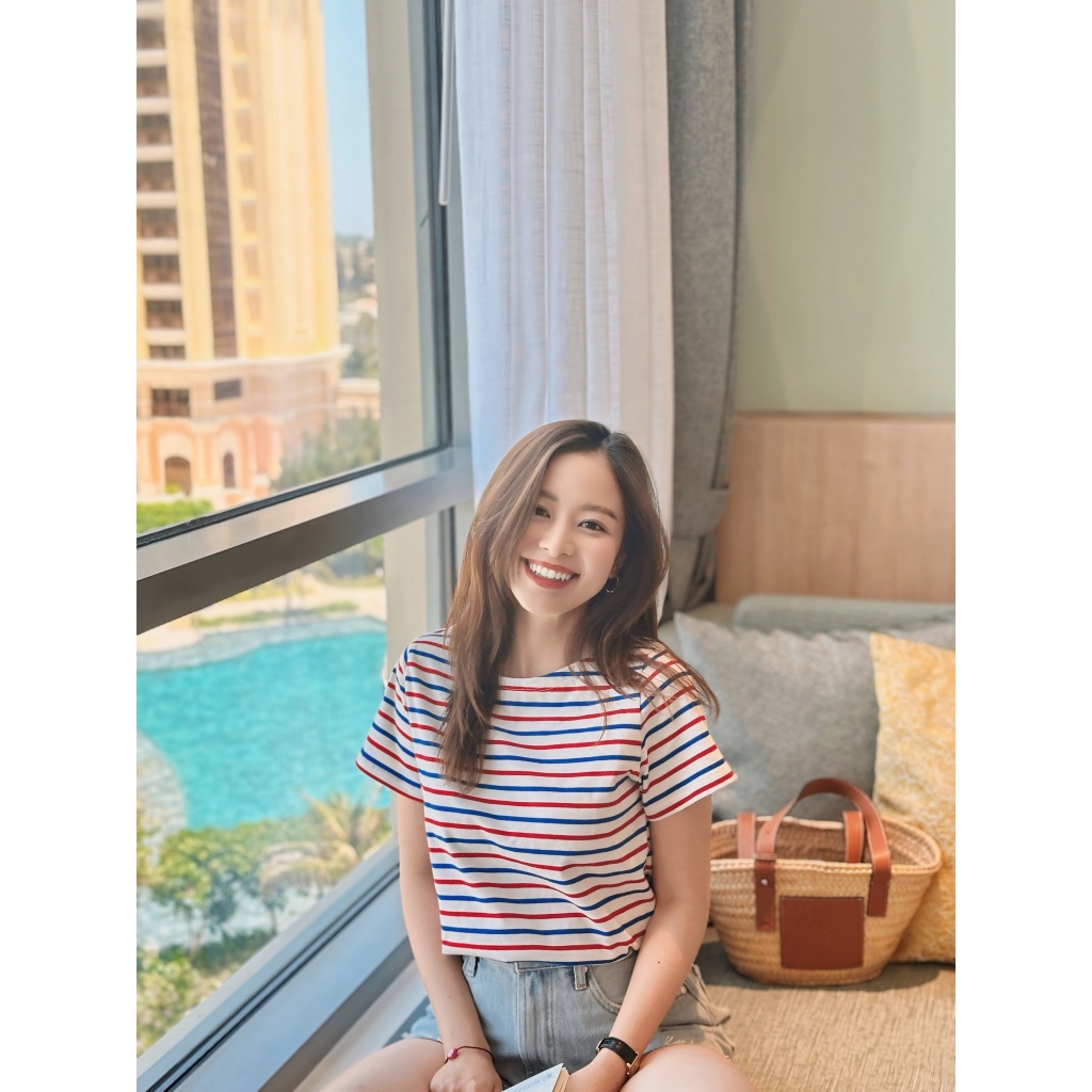 TheBlueTshirt - Áo thun tay ngắn hoạ tiết sọc nữ - Number 6 Short Sleeve - Signature Stripe Premium Cotton