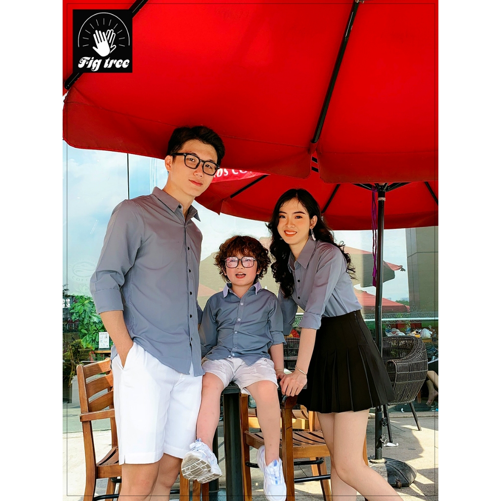 Set Áo Sơ Mi Gia Đình Fig Tree Màu Ghi Xám Sang Trọng( có bigsize đến 110kg)