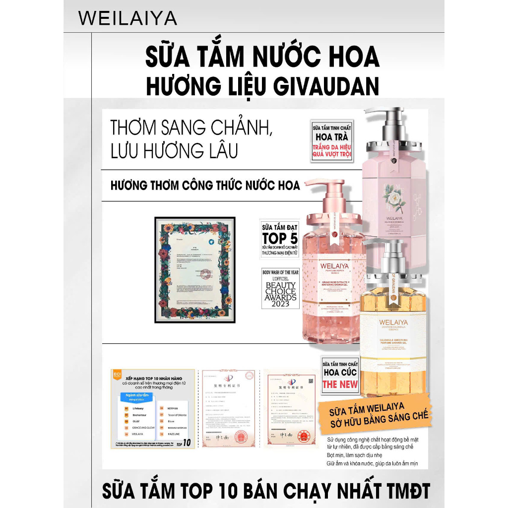 Ảnh Sữa Tắm Trắng Da Hương Nước Hoa Weilaiya 450ml 2