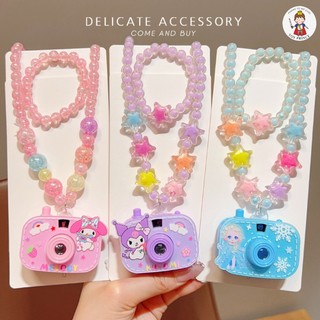 Set Máy Ảnh Kèm Vòng Cổ Vòng Tay Kuromi/Melody/Cún Trắng Dễ Thương Có Đèn LED Chiếu Hình Lung Linh Vòng Trang Trí Cho Bé