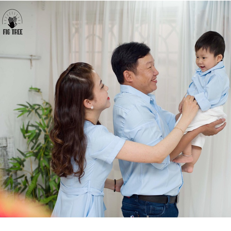 Combo Đồ Gia Đình  Fig Tree  Màu Xanh Nhạt Phối Siêu Hot, Chất Cotton, Có Nhiều Size