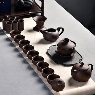 Bộ ấm chén uống trà bằng gốm Tử Sa Tây Thi 19 món - Ấm chén trà đạo đầy đủ chi tiết bày trí phòng tiếp khách