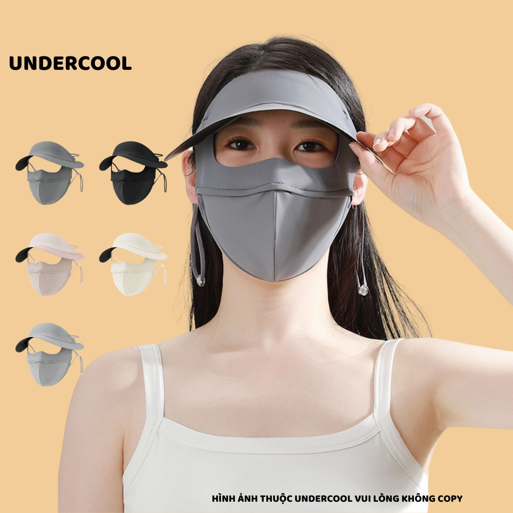 Khẩu trang kèm mũ chống nắng UNDERCOOL Thun Lụa Băng Mát Lạnh, Ngăn Bụi Mịn, khẩu trang full face vải lụa KT07