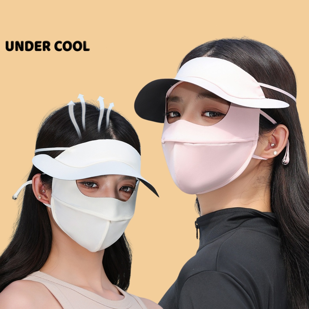 Khẩu trang kèm mũ chống nắng UNDERCOOL Thun Lụa Băng Mát Lạnh, Ngăn Bụi Mịn, khẩu trang full face vải lụa KT07