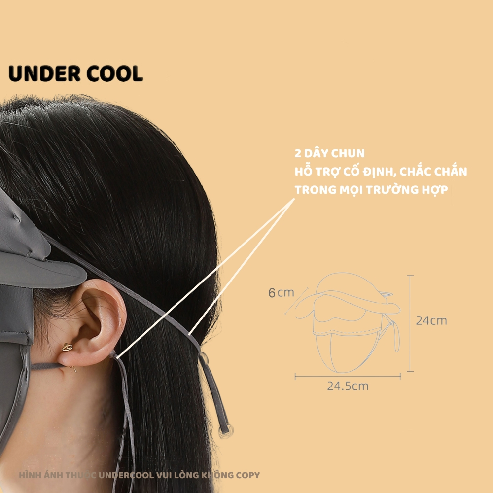 Khẩu trang kèm mũ chống nắng UNDERCOOL Thun Lụa Băng Mát Lạnh, Ngăn Bụi Mịn, khẩu trang full face vải lụa KT07
