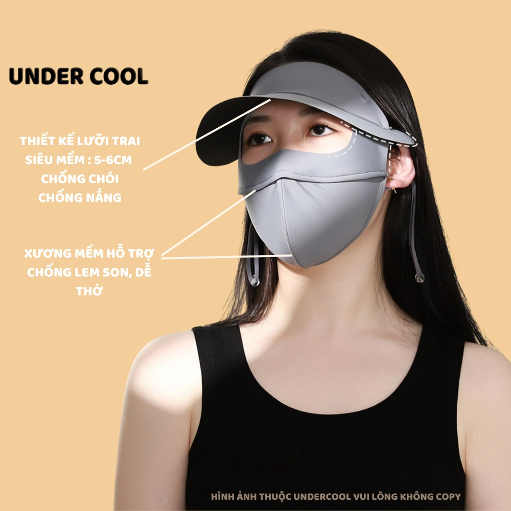 Khẩu trang kèm mũ chống nắng UNDERCOOL Thun Lụa Băng Mát Lạnh, Ngăn Bụi Mịn, khẩu trang full face vải lụa KT07