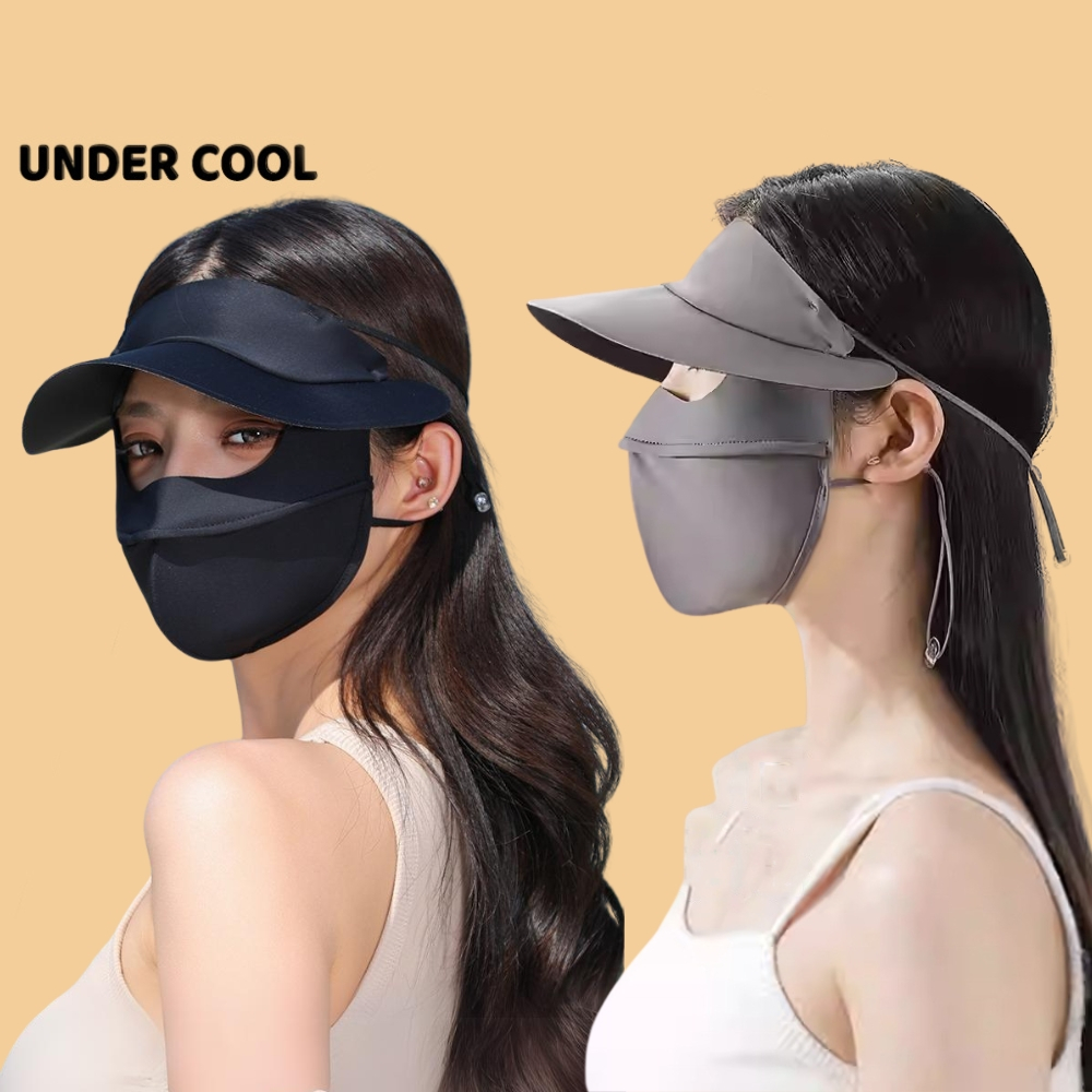 Khẩu trang kèm mũ chống nắng UNDERCOOL Thun Lụa Băng Mát Lạnh, Ngăn Bụi Mịn, khẩu trang full face vải lụa KT07