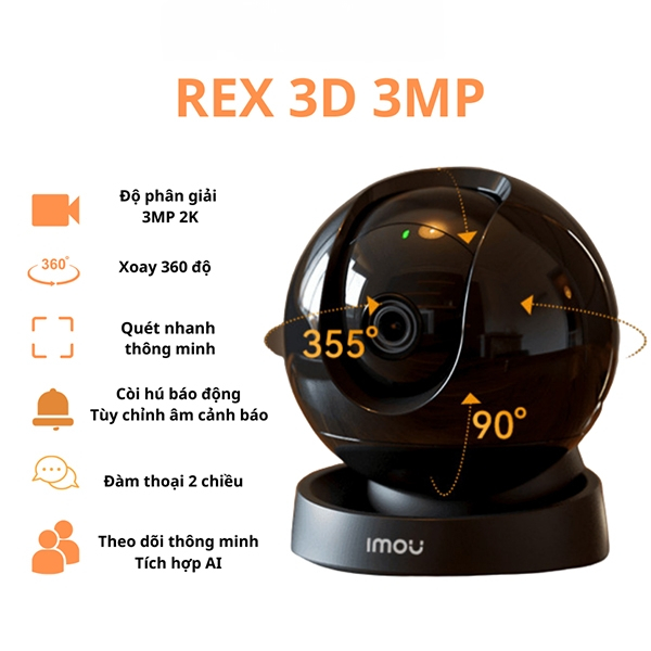 Camera Imou Rex 2D 3MP A36LP - Quay quét 360 độ - Hỗ trợ cổng mạng Lan ...