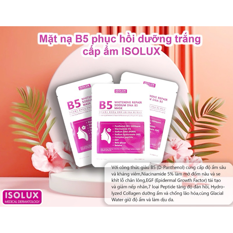 Combo 20 miếng Mặt nạ B5 ISOLUX Whitening repair sodium DNA B5 mask 25ml hạn 2029 Hàn Quốc IS169