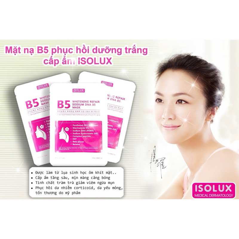 Combo 20 miếng Mặt nạ B5 ISOLUX Whitening repair sodium DNA B5 mask 25ml hạn 2029 Hàn Quốc IS169