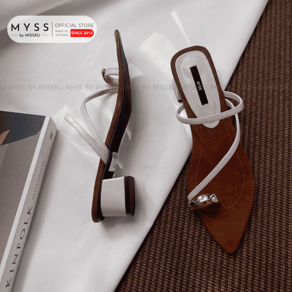 Giày guốc nữ Myss xỏ ngón phối khoen dây chéo mũi nhọn 3cm cao cấp - SU213