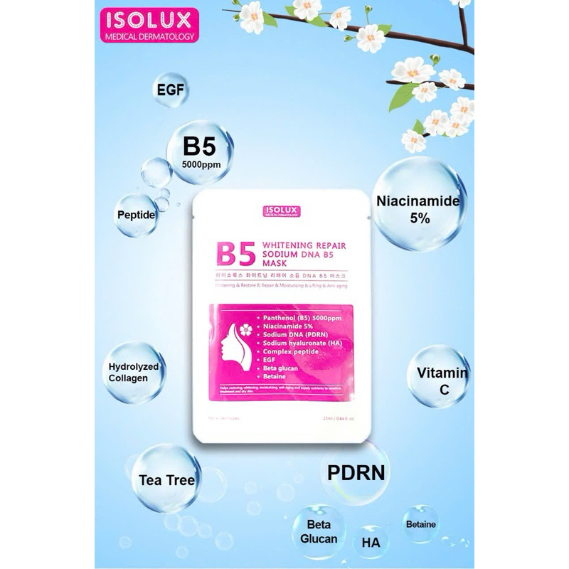 Combo 20 miếng Mặt nạ B5 ISOLUX Whitening repair sodium DNA B5 mask 25ml hạn 2029 Hàn Quốc IS169