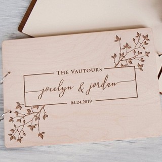 Sổ ký tên đám cưới bìa gỗ vintage, Trang Trí Tiệc Cưới Và Đám Hỏi