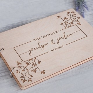 Sổ ký tên đám cưới bìa gỗ vintage, Trang Trí Tiệc Cưới Và Đám Hỏi