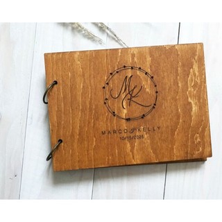 Sổ ký tên đám cưới bìa gỗ vintage, Trang Trí Tiệc Cưới Và Đám Hỏi