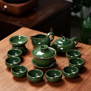Bộ ấm chén uống trà sứ xanh ngọc men rạn 14 món bày trí phòng khách - Ấm chén trà đạo sứ men rạn