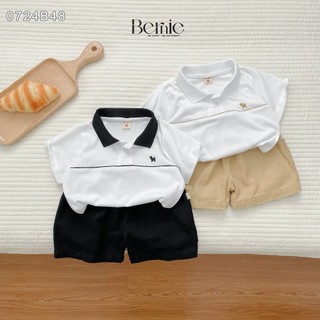 Bộ polo cổ đức thêu hoạ tiết bé trai, set polo cộc tay đi học đi chơi hàng đẹp cho bé