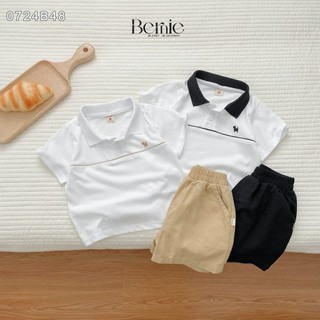 Bộ polo cổ đức thêu hoạ tiết bé trai, set polo cộc tay đi học đi chơi hàng đẹp cho bé