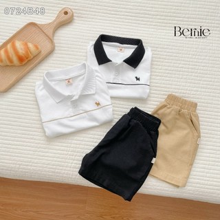 Bộ polo cổ đức thêu hoạ tiết bé trai, set polo cộc tay đi học đi chơi hàng đẹp cho bé