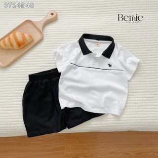 Bộ polo cổ đức thêu hoạ tiết bé trai, set polo cộc tay đi học đi chơi hàng đẹp cho bé