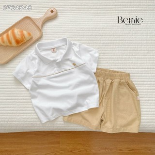 Bộ polo cổ đức thêu hoạ tiết bé trai, set polo cộc tay đi học đi chơi hàng đẹp cho bé