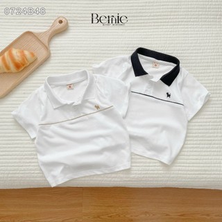 Bộ polo cổ đức thêu hoạ tiết bé trai, set polo cộc tay đi học đi chơi hàng đẹp cho bé