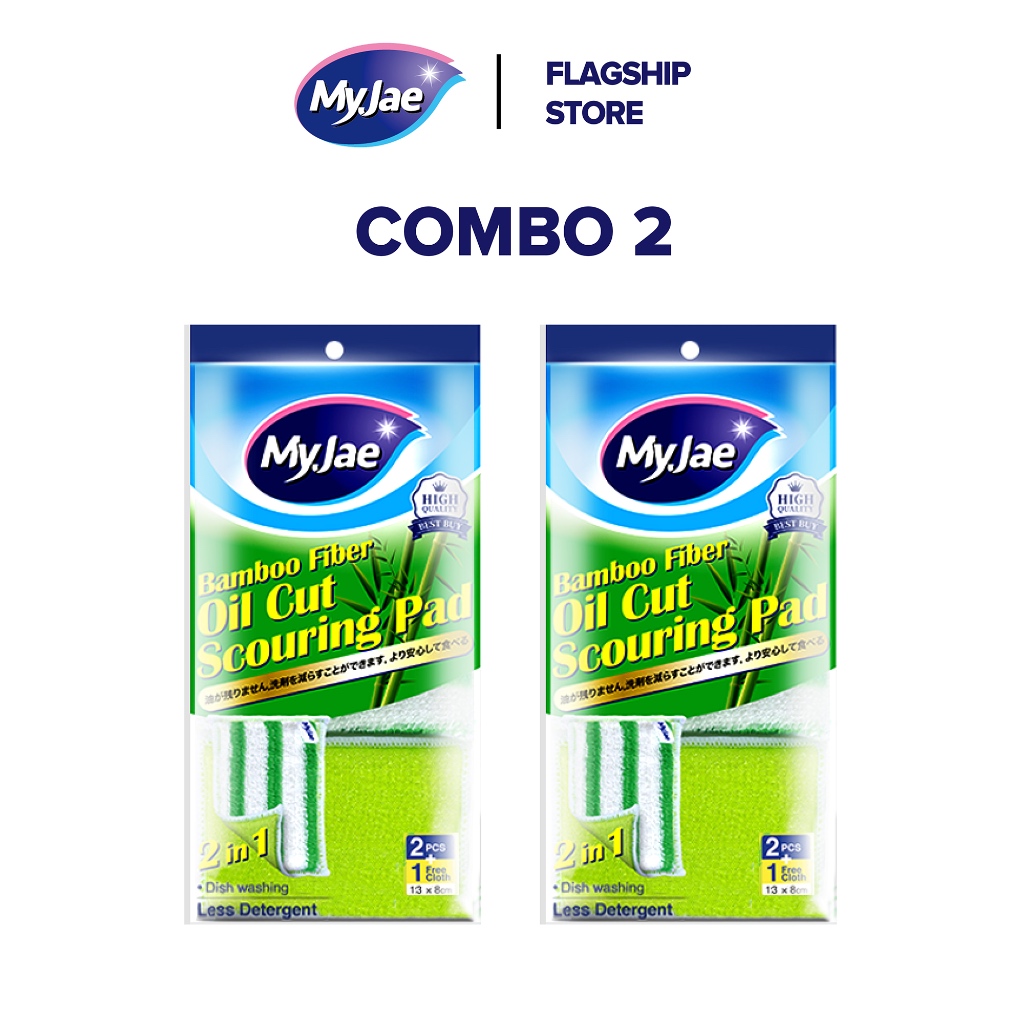 COMBO 2 Miếng rửa chén đa năng sợi tre MyJae, miếng rửa chén chống xước 2 mặt, siêu bền đánh bay dầu bẩn