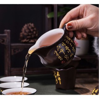 Bộ ấm chén uống trà sứ bạch định chữ thư pháp 20 chi tiết bày trí phòng tiếp khách