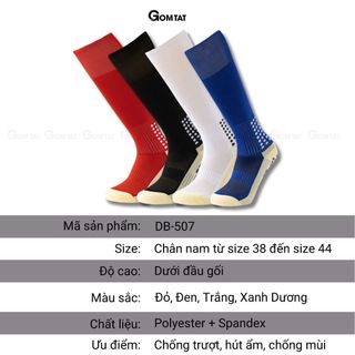 Tất đá bóng chống trượt GOMTAT dài đến gối, vớ nam cổ cao có đệm nút silicon chống trượt, khử mùi êm chân - TIA-DB-507