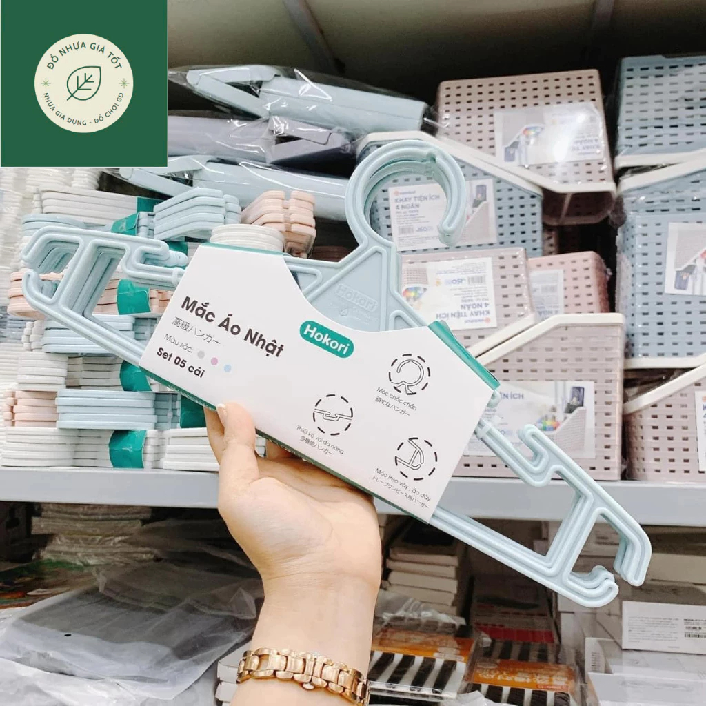 SET 5 Mắc treo giữ Form quần áo Hokori Chính Hãng Việt Nhật Plastic (mã 2831)