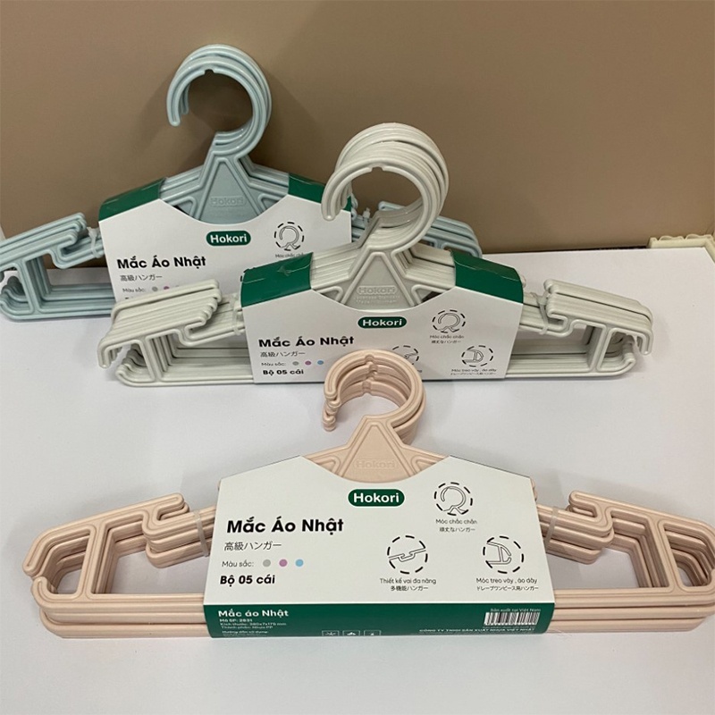 SET 5 Mắc treo giữ Form quần áo Hokori Chính Hãng Việt Nhật Plastic (mã 2831)