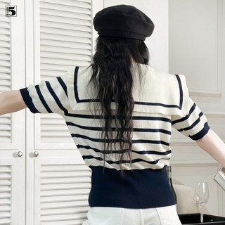 Áo nữ 6259 Twentyfive Fashion – Áo kiểu kẻ ngang, vạt thủy thủ phong cách Hàn Quốc thanh lịch