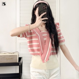 Áo nữ 6259 Twentyfive Fashion – Áo kiểu kẻ ngang, vạt thủy thủ phong cách Hàn Quốc thanh lịch
