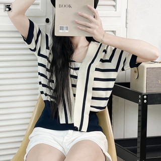 Áo nữ 6259 Twentyfive Fashion – Áo kiểu kẻ ngang, vạt thủy thủ phong cách Hàn Quốc thanh lịch