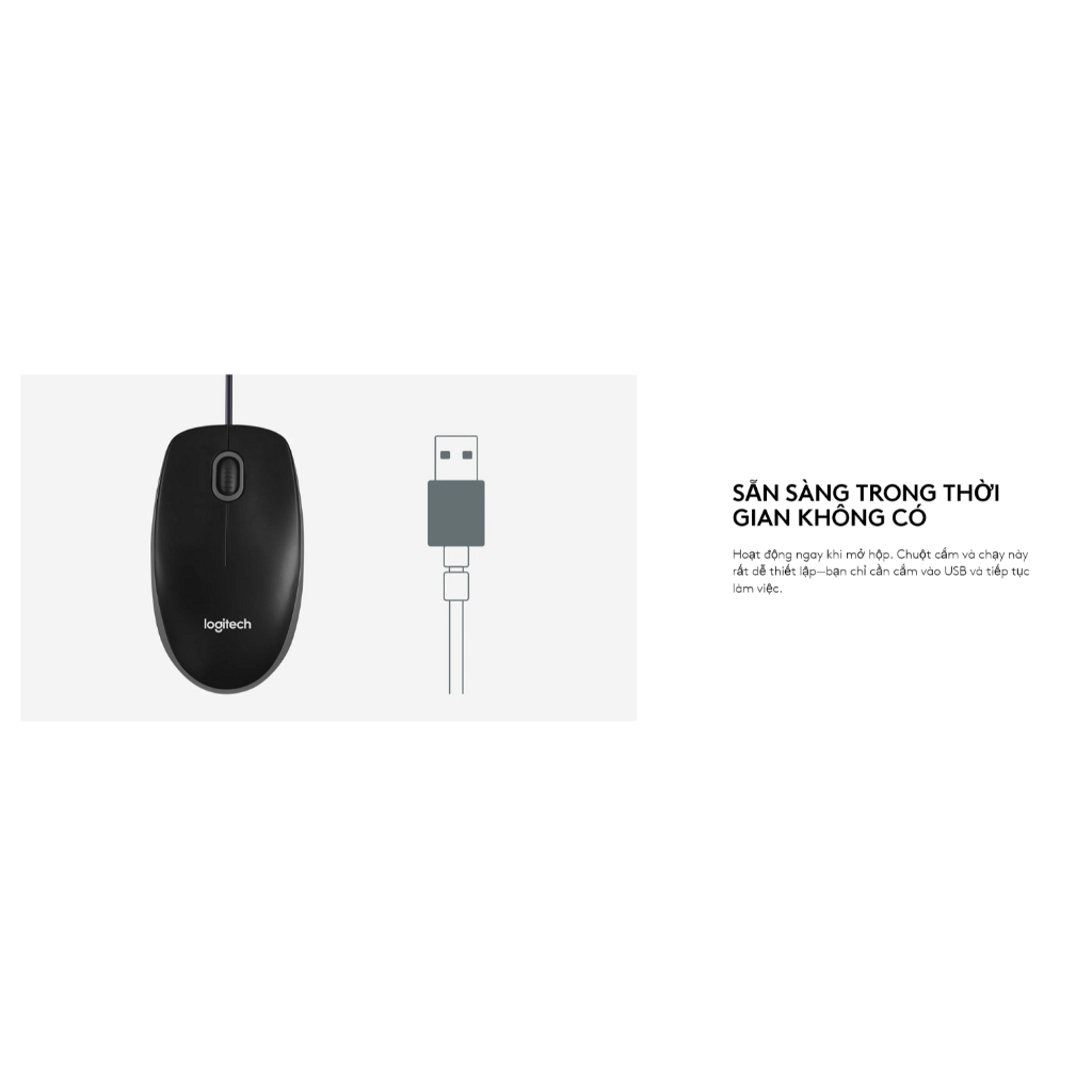 Ảnh Chuột có dây Logitech B100 - Dây dài 1m8, thiết kế ôm tay, thuận cả 2 tay - Bảo hành 3 năm 1