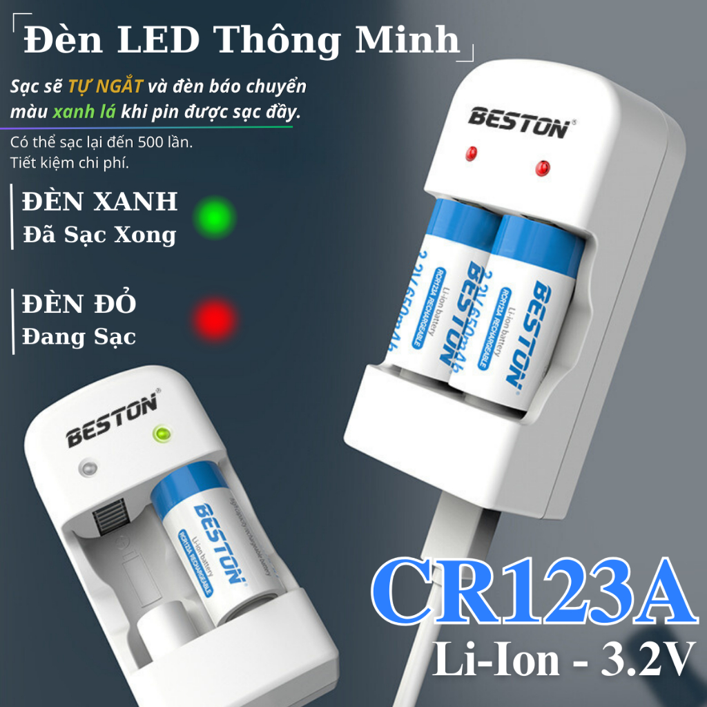 Combo Pin sạc CR123A BESTON máy sạc M7003(CD643) 3.2V cho máy ảnh, ống nhòm, camera, đo khoảnh cách.