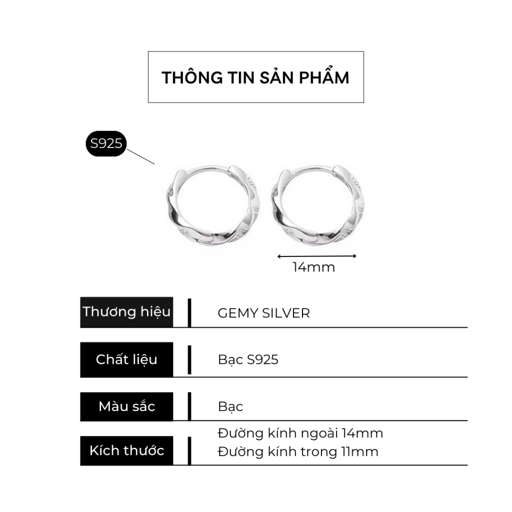 Khuyên tai tròn nam bạc 925 unisex Thất tông tội, khắc 7 tội ác con người cực chất (1 chiếc) KN135 | GEMY SILVER