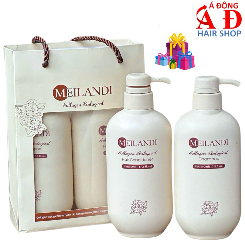 Bộ Dầu Gội Xả Collagen Phục Hồi Siêu Mượt Meilandi Giảm Rụng Mọc Tóc Hương Trà Xanh